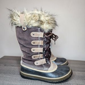 Sorel Women Joan Of Artic Winter Boots Faux Fur Cuff Felt Inner Boot Size 7